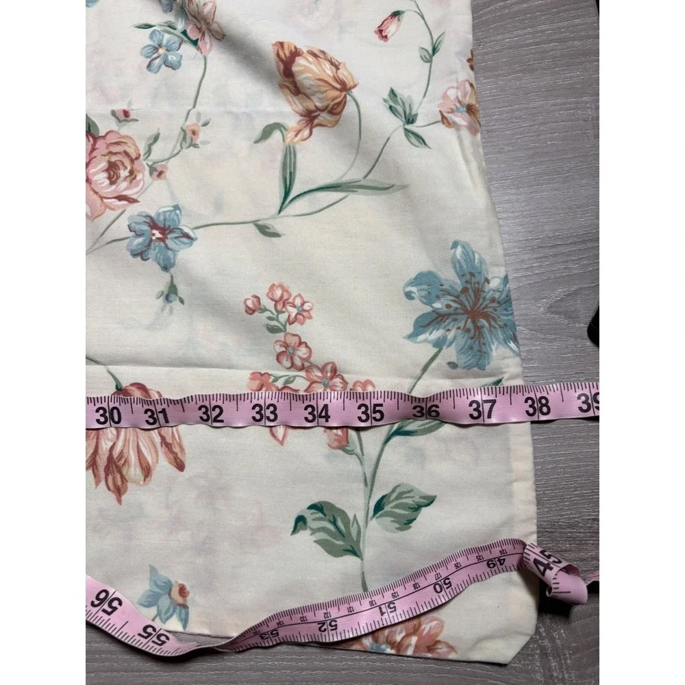 Vintage Floral Ruffled Pillowcase Cream Burgundy Piping Cottagecore King Country